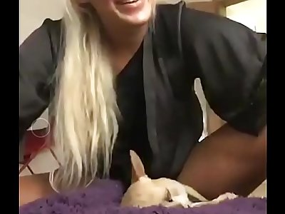 Daisy Lee with his dog showing pussy on cam